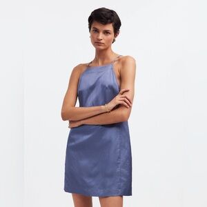Madewell High-Neck Mini Dress in Sunfaded Indigo